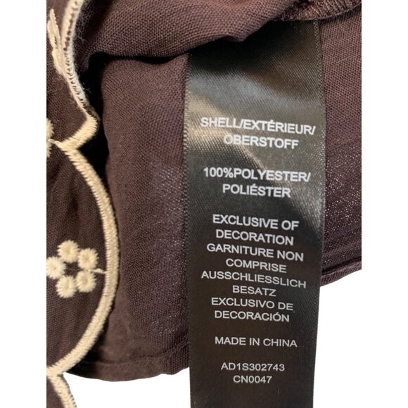 NWT Brown Embroidered Blouse Tie Front Puff Sleeves Boho Style NWT Size L - Picture 8 of 10